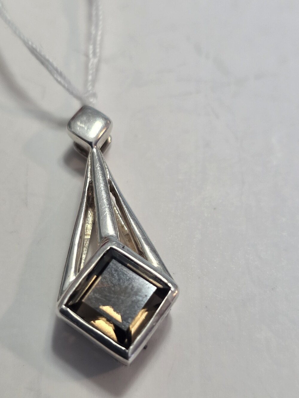 Sterling Silver Smoky Quartz Teardrop Pendant.